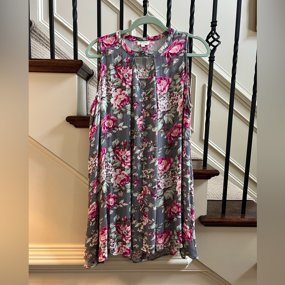 UMGEE Floral Sleeveless KEYHOLE swing Dress TOP tunic small